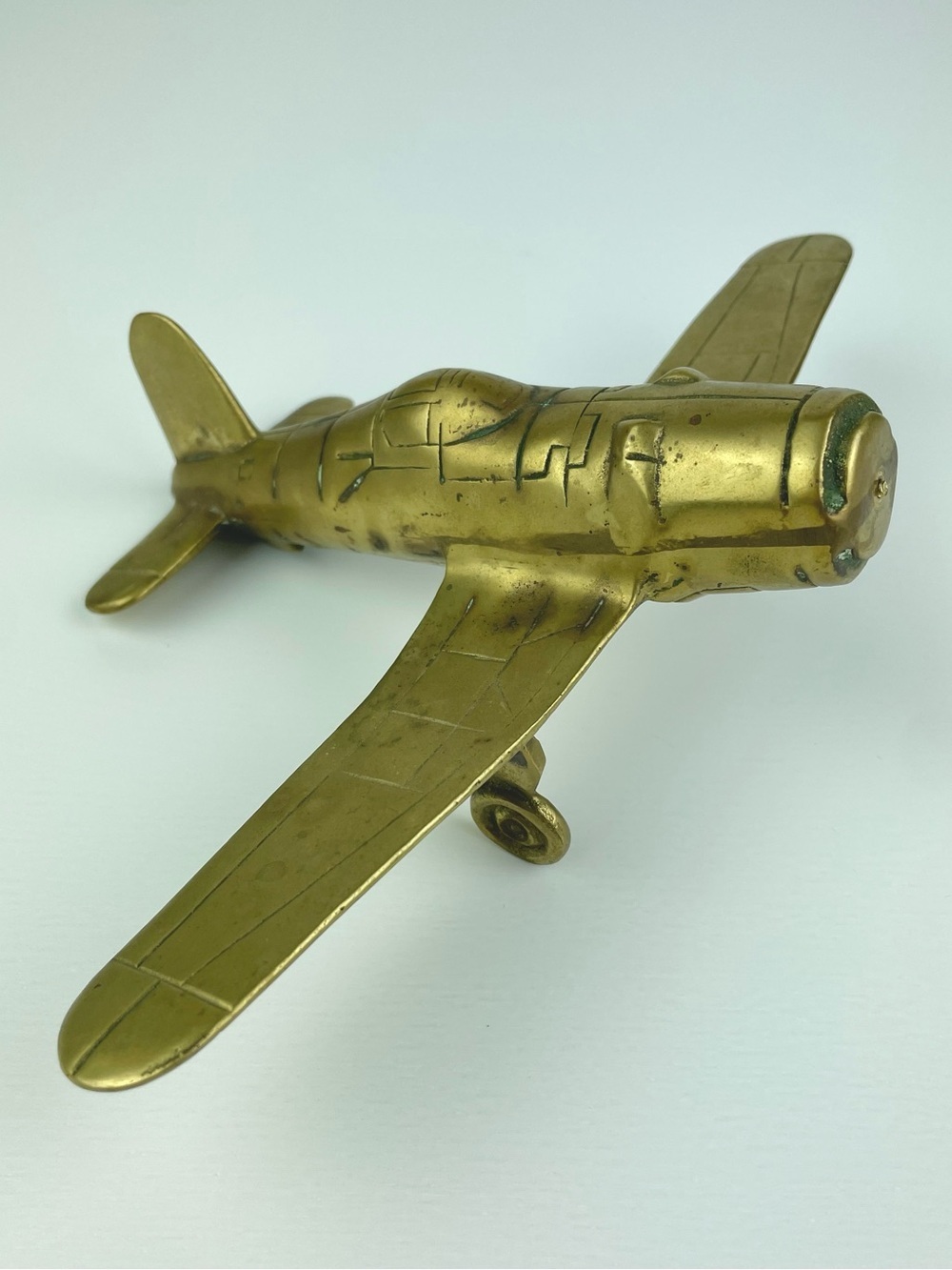 VTG Solid Brass Model Airplane Vought F4U Corsair 7" Long Sculpture MCM